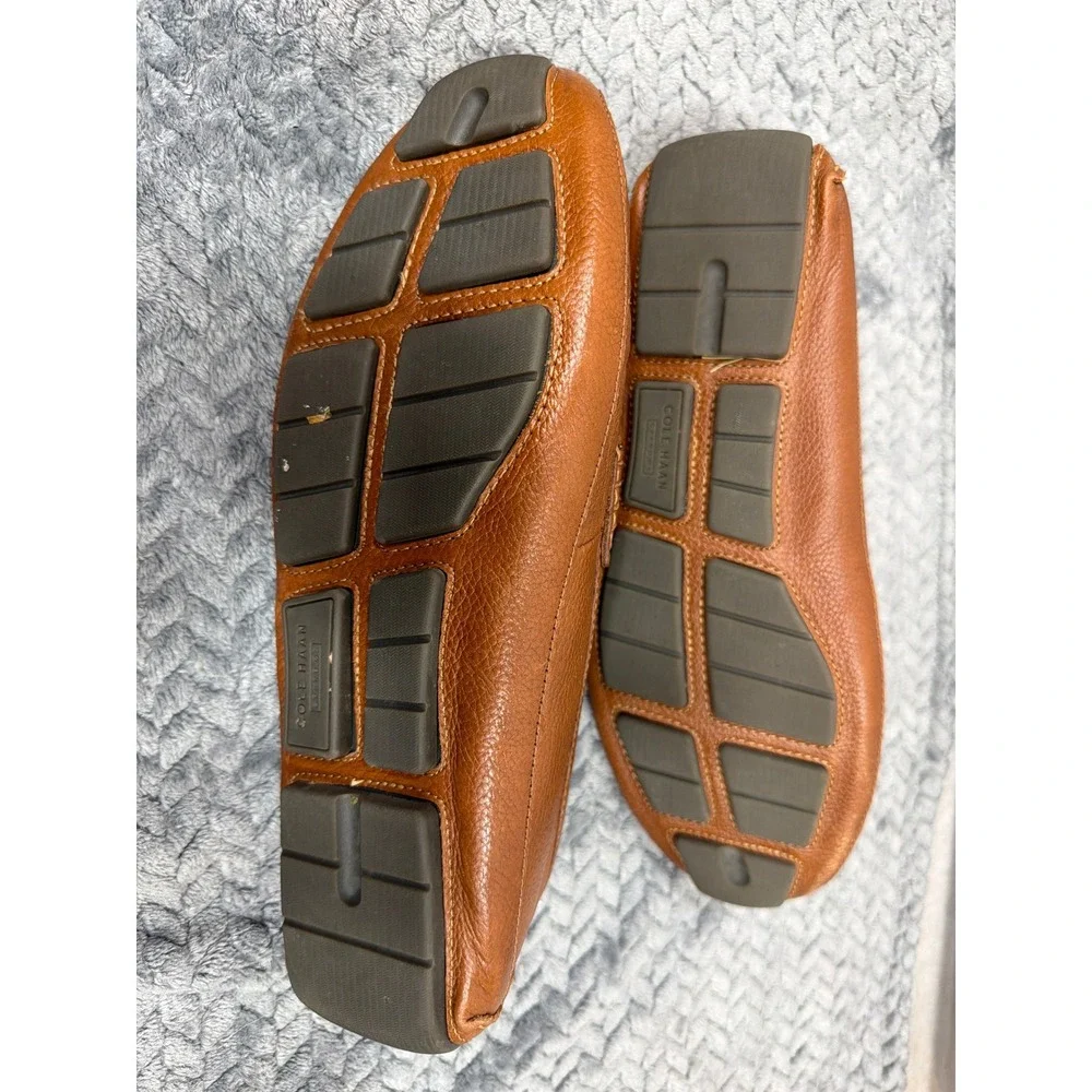 Cole Haan Gunnison Mens 9.5 M British Tan Pebbled Leather Driver Loafers C38480